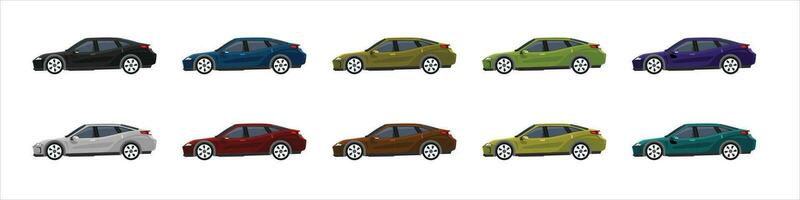 vector of illustrator van sport auto's 4 deuren van kleurrijk verzameling. ontwerp van elektrisch voertuigen auto. kleurrijk auto's met scheiden lagen. Aan geïsoleerd wit achtergrond.