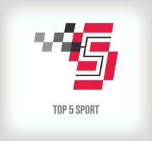 creatief top 5 racing en sport- logo. modern pixel met nieuw cultuur kleuren. doopvont alfabet sjabloon. creatief wedstrijd geometrisch. vector