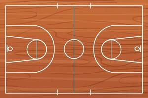 houten basketbal rechtbank verdieping met lijnen top visie, Sportschool parket, basketbal veld. vector illustratie
