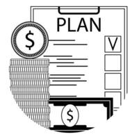 financiën plan checklist lijn icoon. geld hoofdstad begroting planning. vector illustratie