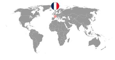 pin-kaart met frankrijk vlag op wereld map.vector afbeelding. vector