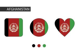 afghanistan 3 vormen vierkant, cirkel, hart met stad vlag. geïsoleerd Aan wit achtergrond. vector