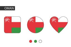 Oman 3 vormen vierkant, cirkel, hart met stad vlag. geïsoleerd Aan wit achtergrond. vector