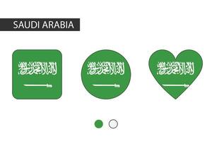 saudi Arabië 3 vormen vierkant, cirkel, hart met stad vlag. geïsoleerd Aan wit achtergrond. vector