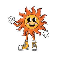 zon karakter in jaren 70 tekenfilm stijl vector