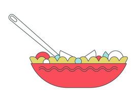 salade kom met vork 2d lineair tekenfilm voorwerp vector