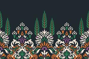 ikat bloemen paisley borduurwerk Aan zwart achtergrond.ikat etnisch oosters patroon traditioneel.azteken stijl abstract vector illustratie.ontwerp voor textuur, stof, kleding, verpakking, decoratie, sarong, sjaal