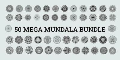 een reeks van ornament mandala mega bundel achtergrond zwart en wit ontwerp concept vector