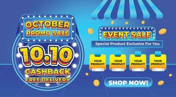 10 10 oktober evenement cashback uitverkoop vrij levering flash uitverkoop korting promo weggeven sjabloon achtergrond vector