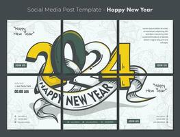 sociaal media post sjabloon met typografie hand- getrokken van 2024 voor nieuw jaar partij ontwerp vector