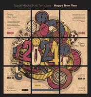 sociaal media post sjabloon met tekening kunst en typografie voor nieuw jaar viering ontwerp vector