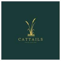 cattails of rivier- riet gras fabriek logo ontwerp, aquatisch planten, moeras, wild gras vector