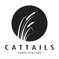 cattails of rivier- riet gras fabriek logo ontwerp, aquatisch planten, moeras, wild gras vector