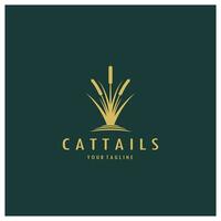 cattails of rivier- riet gras fabriek logo ontwerp, aquatisch planten, moeras, wild gras vector