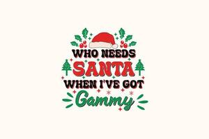 grappig Kerstmis gammie kind eps t-shirt ontwerp. Kerstmis t-shirt ontwerp. Kerstmis handelswaar ontwerpen vector