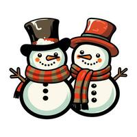 retro wijnoogst schattig sneeuwman paar Kerstmis tekenfilm vector ontwerp