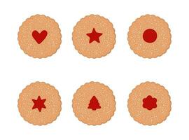 hand- getrokken linzer Kerstmis koekjes set. traditioneel koekjes met jam in verschillend vormen vector
