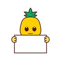 schattig ananas karakter Holding een blanco teken vector