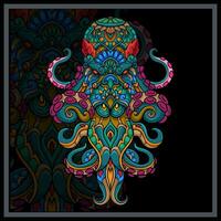 kleurrijk Octopus kraken mandala kunsten geïsoleerd Aan zwart achtergrond vector