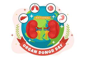 nationaal orgaan schenker dag vector illustratie Aan 14 februari met nieren, hart, longen of lever voor transplantatie en gezondheidszorg in vlak achtergrond