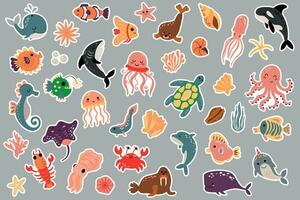 een reeks van stickers met zee schepsels. onderzees wereld. vector
