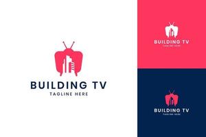 gebouw televisie negatieve ruimte logo ontwerp vector