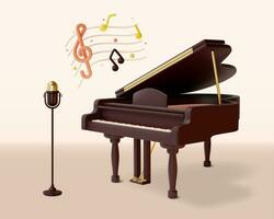 3d klassiek groots piano en microfoon tekenfilm stijl. vector