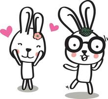 reeks van zoet en schattig wit konijn konijnen jongen en meisje. konijn tekenfilm vector verzameling.