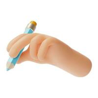 3d menselijk hand- Holding potlood tekenfilm stijl. vector