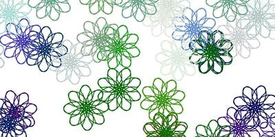 lichtblauw, groen vector doodle textuur met bloemen.