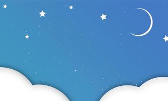 blauwe lucht met wolken en sterren, maan achtergrondillustratie vector