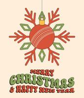 krekel vrolijk Kerstmis en gelukkig nieuw jaar groovy sport- groet kaart. hangende bal net zo een groovy Kerstmis bal Aan levendig achtergrond. vector illustratie.