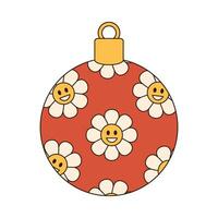 groovy retro Kerstmis bal. vrolijk Kerstmis retro stijl vector illustratie icoon