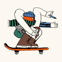 retro karakter skateboarden illustratie. schattig skateboarden kunst vector