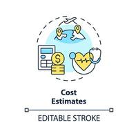 2d bewerkbare veelkleurig kosten schattingen icoon, gemakkelijk geïsoleerd vector, medisch toerisme dun lijn illustratie. vector