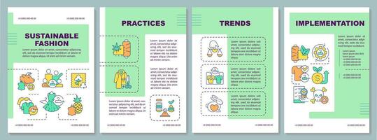 2d groen duurzame mode brochure sjabloon, brochure ontwerp met dun lineair pictogrammen, 4 vector lay-outs.