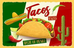 Mexicaans taco's wijnoogst banier, nostalgisch achtergrond vector