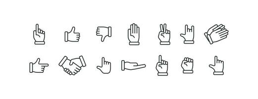 hand- lijn icoon set. menselijk handen, hand- gebaren vector