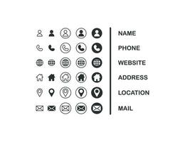 naam, telefoon, website, adres plaats, mail icoon set. bedrijf verbinding bedrijf kaart vector
