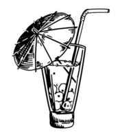 paraplu cocktail clip art. tekening van vers zomer drank geïsoleerd Aan wit. hand- getrokken vector illustratie in gravure stijl.