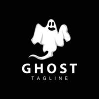 spookachtig geest logo, gemakkelijk halloween tekenfilm duivel ontwerp illustratie sjabloon zwart achtergrond vector