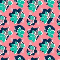 vector naadloze patroon contour bloemen met geopende bladeren en knoppen op een contrasterende achtergrond met stippen. botanische illustratie voor stoffen, textiel, wallpapers, papers, achtergronden.