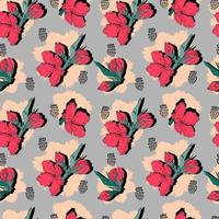 vector naadloze patroon contour bloemen met geopende bladeren en knoppen op een contrasterende achtergrond met stippen. botanische illustratie voor stoffen, textiel, wallpapers, papers, achtergronden.