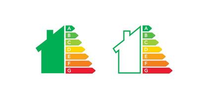 energie rendement beoordeling icoon. eco huis concept illustratie symbool. teken certificaat tabel vector