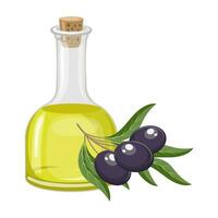 olijf- olie en twijgen met olijven en bladeren. voedsel illustratie, vector