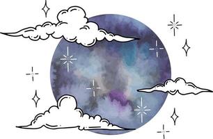 vectorafbeeldingen van wolken en sterren met aquarel maan. geïsoleerde vector illustratie tekenset.
