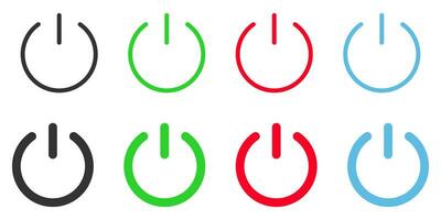 zwart, groente, rood, blauw macht knop icoon set. Aan, uit schakelaar symbool. teken energie vector. vector