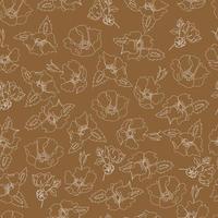 vector naadloze patroon contour bloemen met geopende bladeren en knoppen op een contrasterende achtergrond. botanische illustratie voor stoffen, textiel, wallpapers, papers, achtergronden.