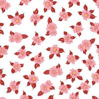 vector naadloze patroon contour bloemen met geopende bladeren en knoppen op een contrasterende achtergrond. botanische illustratie voor stoffen, textiel, wallpapers, papers, achtergronden.