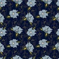 vector naadloze patroon contour bloemen met geopende bladeren en knoppen op een contrasterende achtergrond. botanische illustratie voor stoffen, textiel, wallpapers, papers, achtergronden.